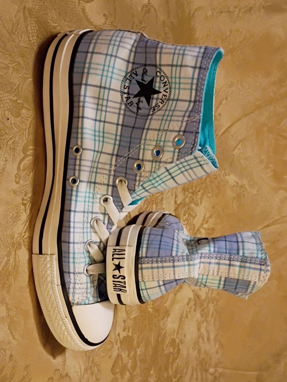 CONVERSE  All Star Plaid High-Top - Light Blue/White Men's 8.0 Women's 10.0